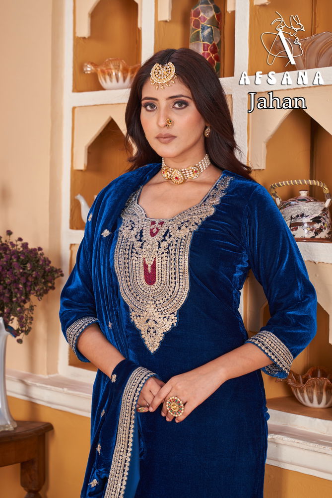 Jahan By Afsana Embroidery Winter Wear Velvet Readymade Suit Wholesalers In Surat